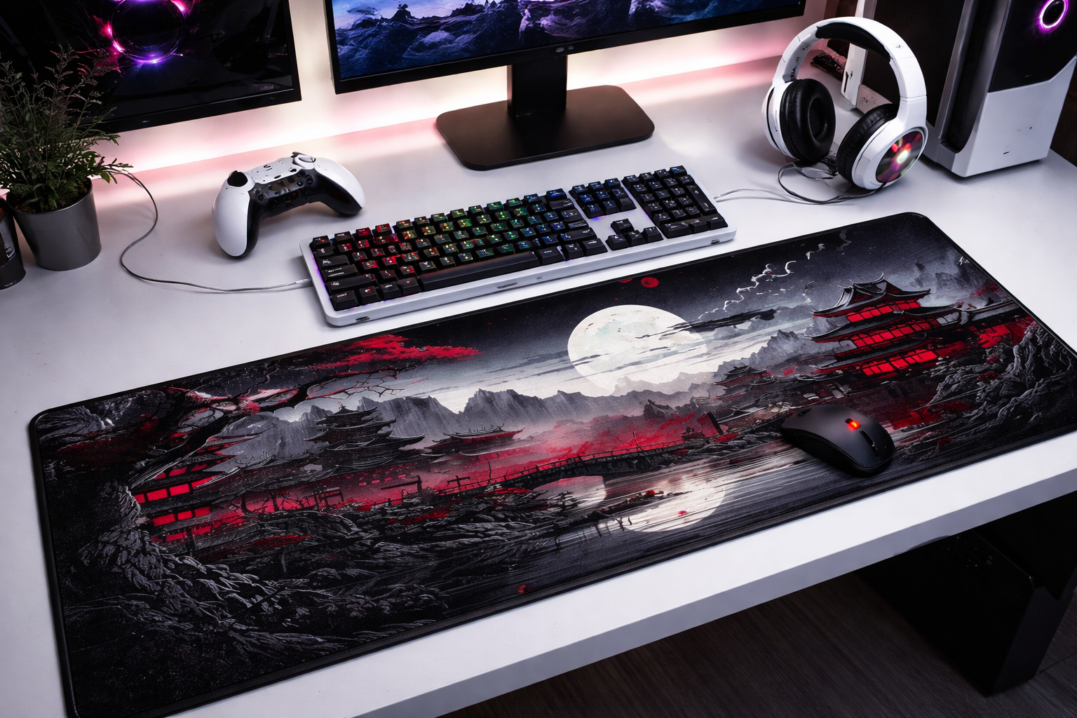 Niviy Tapis de Souris XXL 900X400mm Gamer Mouse Pad pour Bureau/Maison Base en Caoutchouc Antidérapante Tapis de Bureau à Bords Cousus Pleine Lune