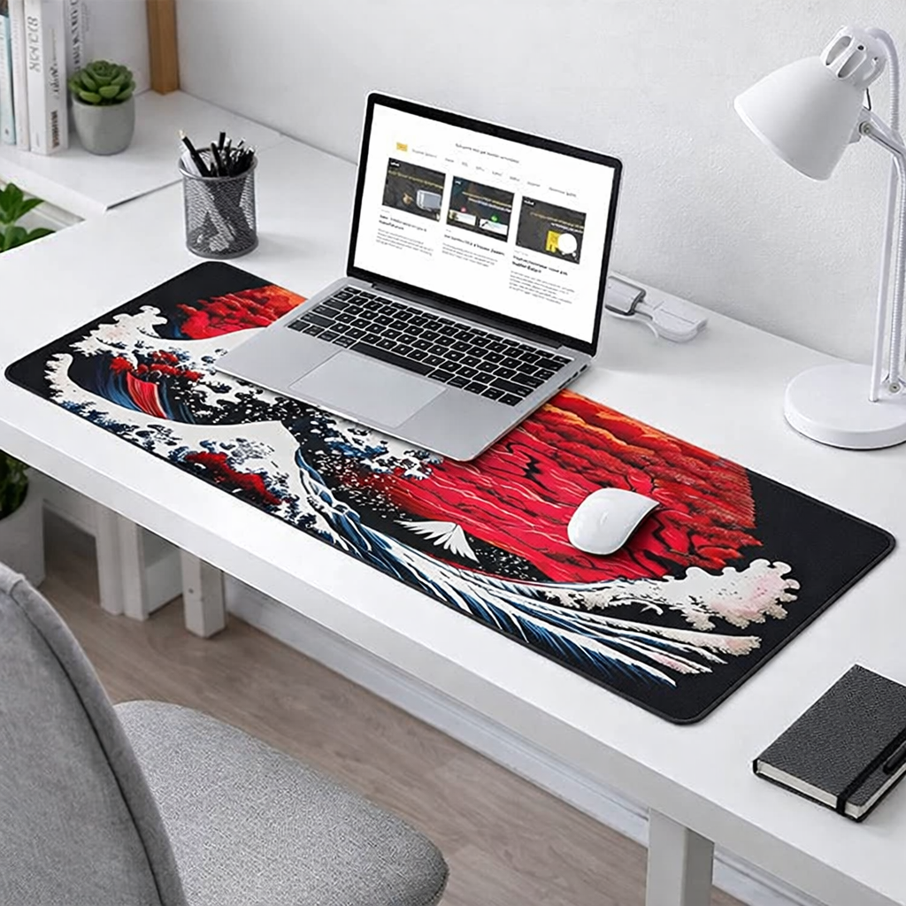 EFISH Tapis de Souris de Jeu Japonais XXL 800 x 300 mm Grand Tapis de Bureau Bords Cousus Imperméable Antidérapant pour PC, MacBook, Ordinateur Portable Améliore la précision et la Vitesse. (Y25)