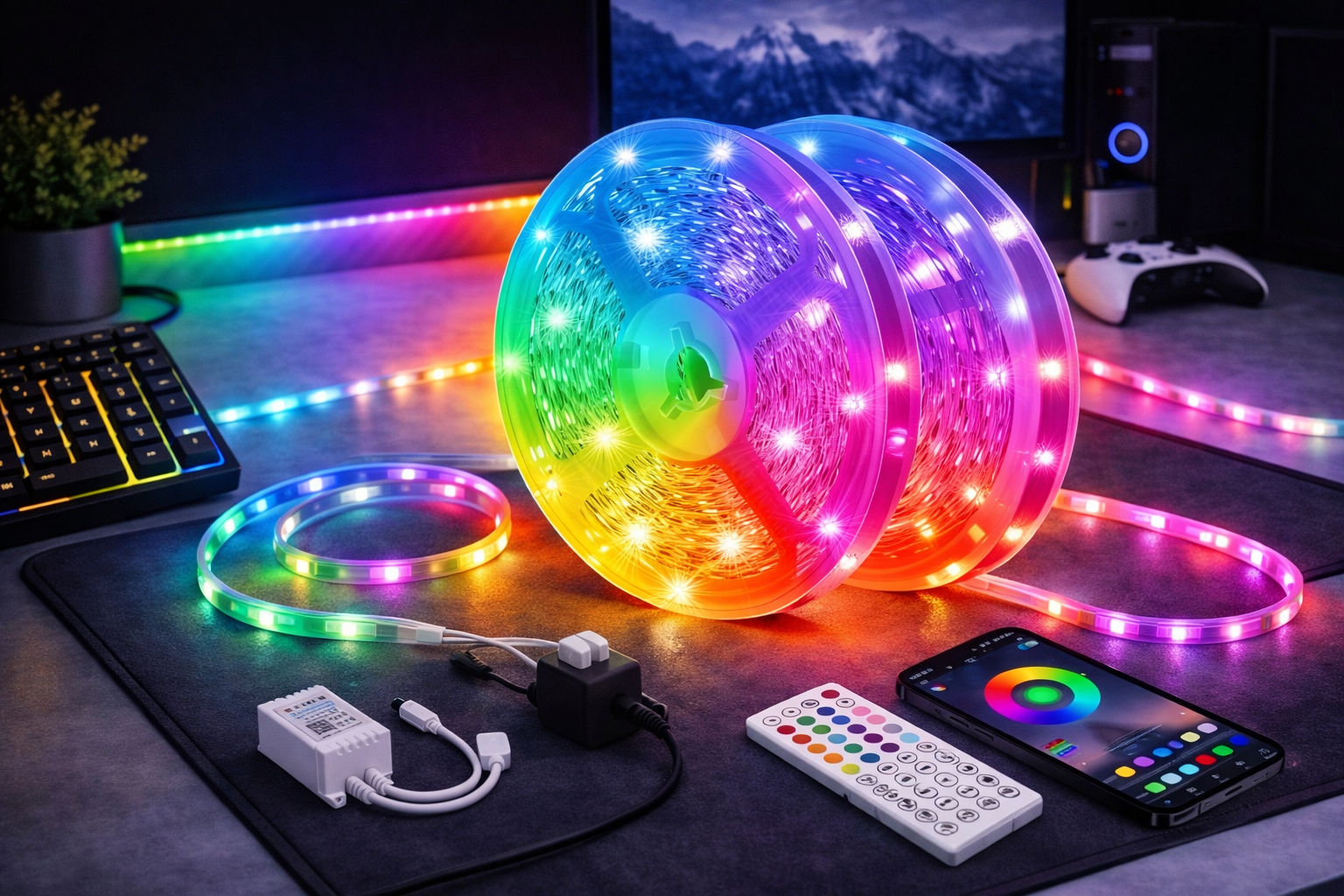 HOVVIDA Ruban LED 20M, 30 LED/Mètre, 2x10M, 24V RVB Bande LED, 600 LED, APP et Télécommande, Synchronisation de la Musique, Mode Minuterie, pour Chambre, Salle de Jeux, Fête, Festival