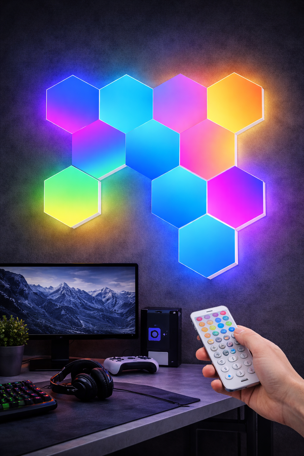 Panneau LED Mural, Applique Murale LED Gaming App et Télécommande, Lampe Gaming RGB Lampe Ambiance Deco Gaming Synchronisation Musicale, Lumières Hexagonales Géométrie pour Chambre Salon,7 Panneaux [Classe énergétique F]