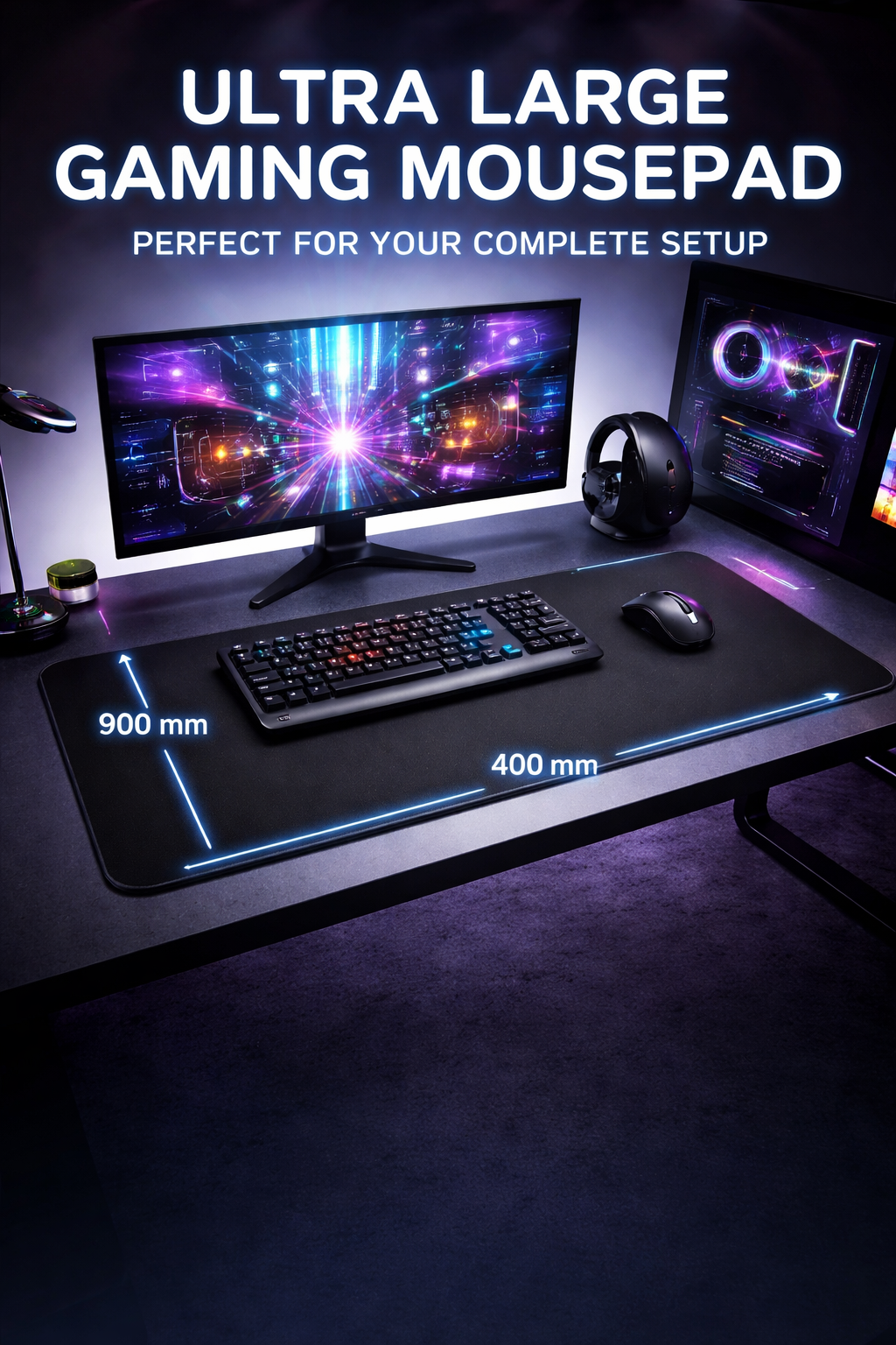 CSL-Computer - Tapis de souris XXL Speed Gaming Titanwolf noir 900 x 400 mm - Grande base de table - Améliore la précision et la vitesse, 23032532, Type 1