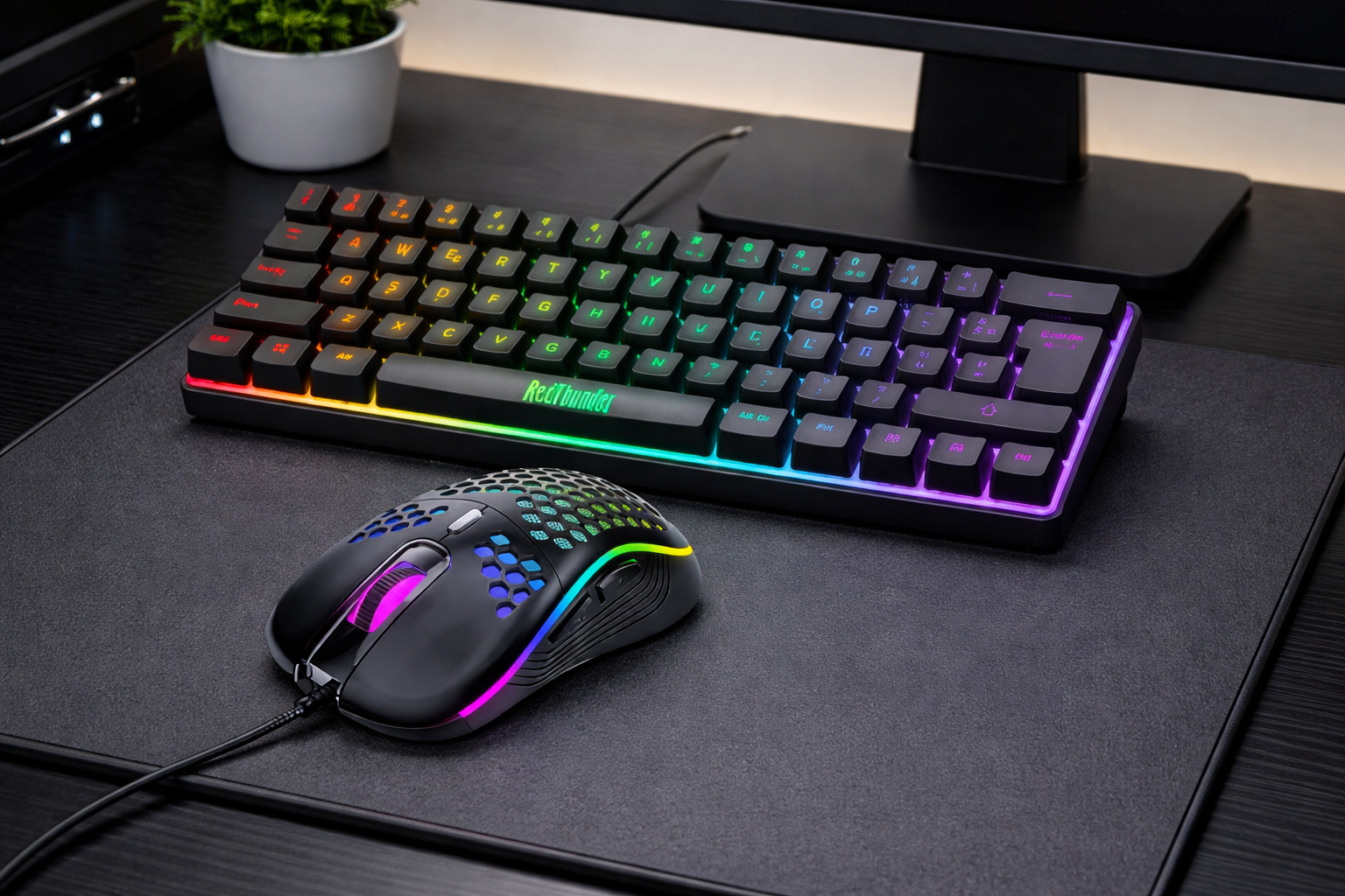 RedThunder 60% Ensemble Clavier et Souris 2-en-1 Gamer, AZERTY FRANÇAIS, Mini Clavier Ultra-Compact Rétroéclairé RGB 62 Touches, Souris Légère 6 Boutons 7200 DPI pour PC Mac PS5 Xbox