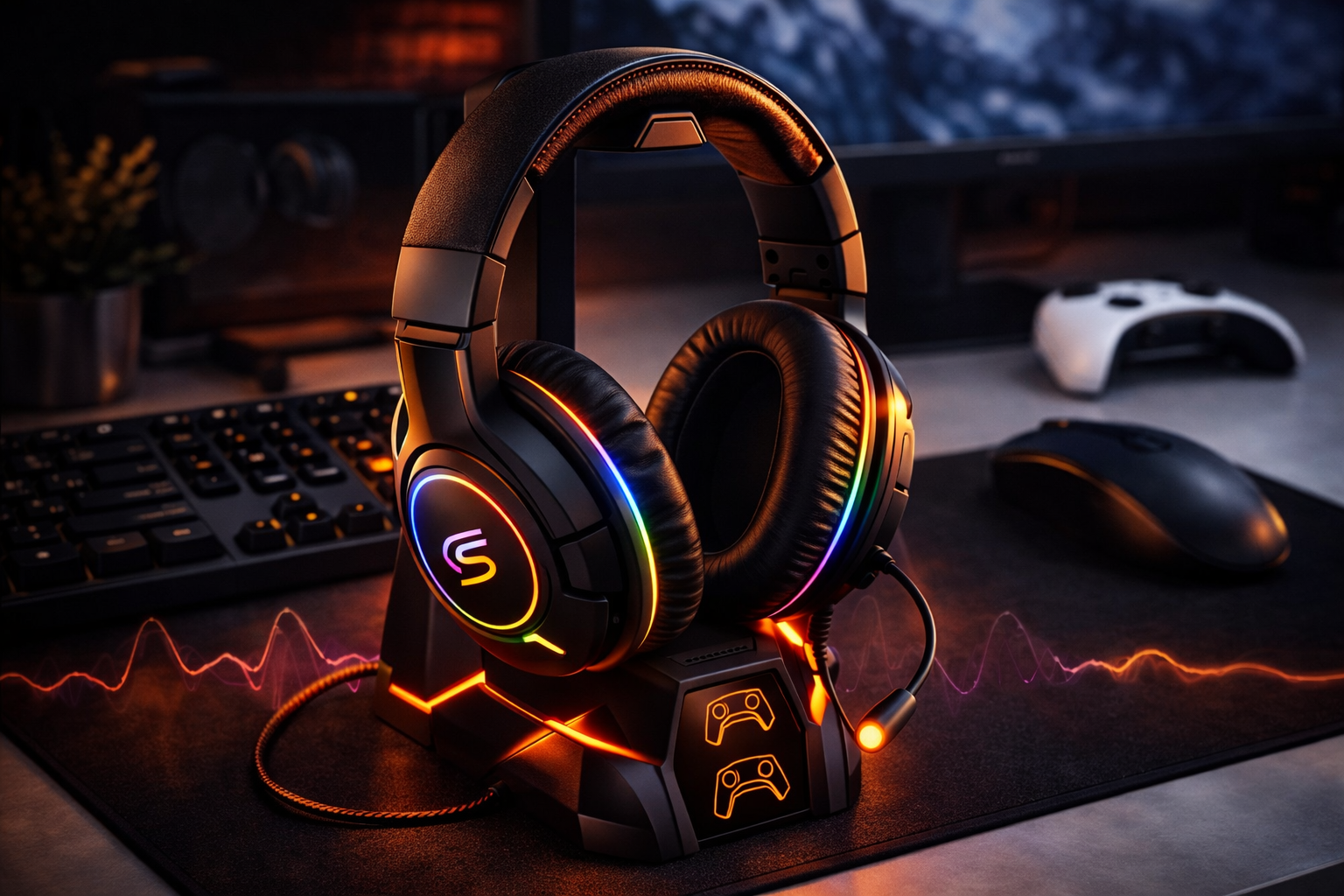 NUBWO G06 Double Casque Gaming sans Fil avec Microphone pour PS5, PS4, PC, NS, Mobile: 2,4 GHz Wireless + 5,3 Bluetooth - Batterie de 100 Heures - Pilotes de 50mm - Orange