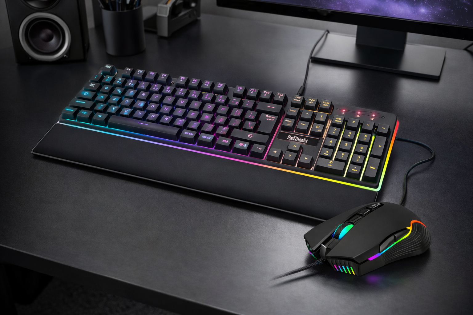 RedThunder K10 Ensemble Gaming Clavier et Souris Gamer Usb, AZERTY FRANÇAIS + Repose-Poignets, Clavier Anti-Ghosting Rétroéclairé RVB et 7200 DPI avec Souris Ergonomique pour Les Joueurs (Noir)