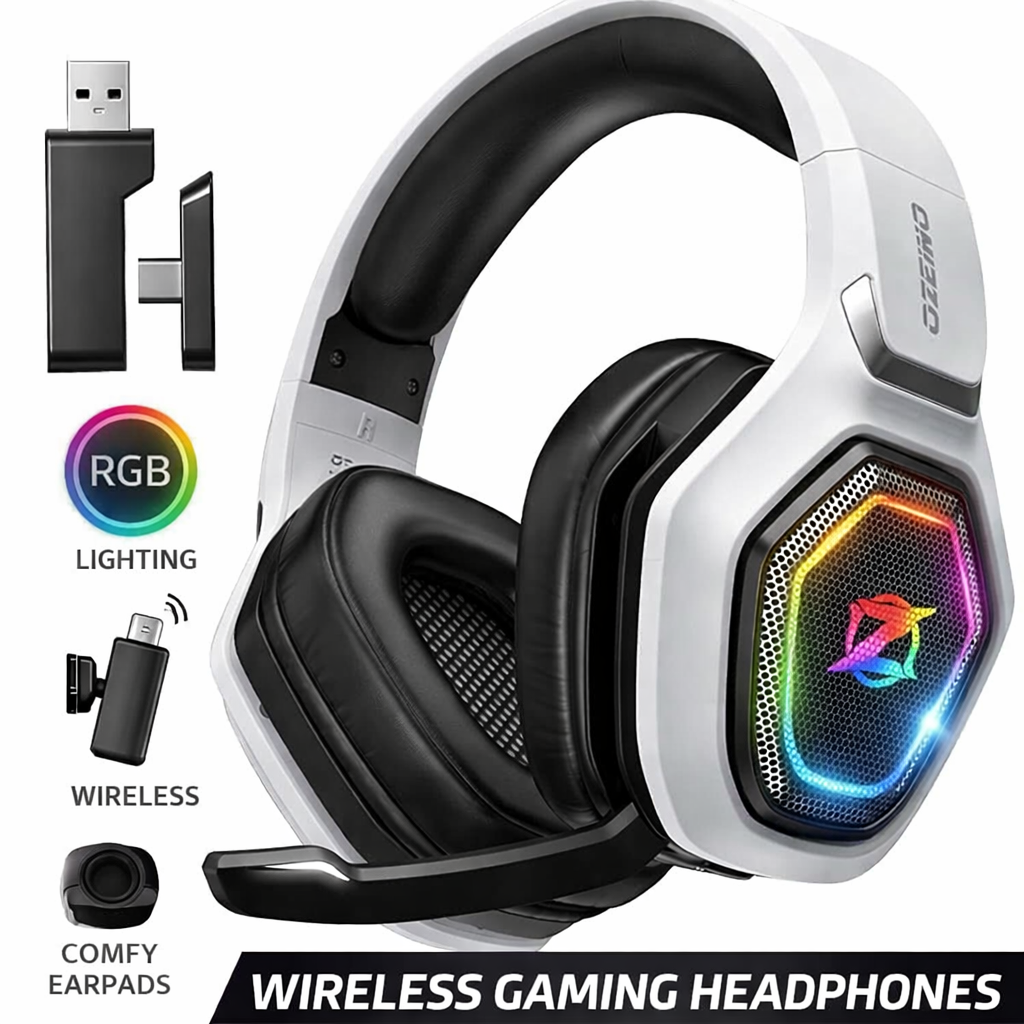 Ozeino Casque Gaming Sans Fil pour PC PS5 PS4, 2.4GHz Audio sans perte, USB & Type-C casque de jeu Ultra Stable avec Microphone Flip, Casque Gamer avec batterie 40 heures pour Switch Laptop Mobile Mac
