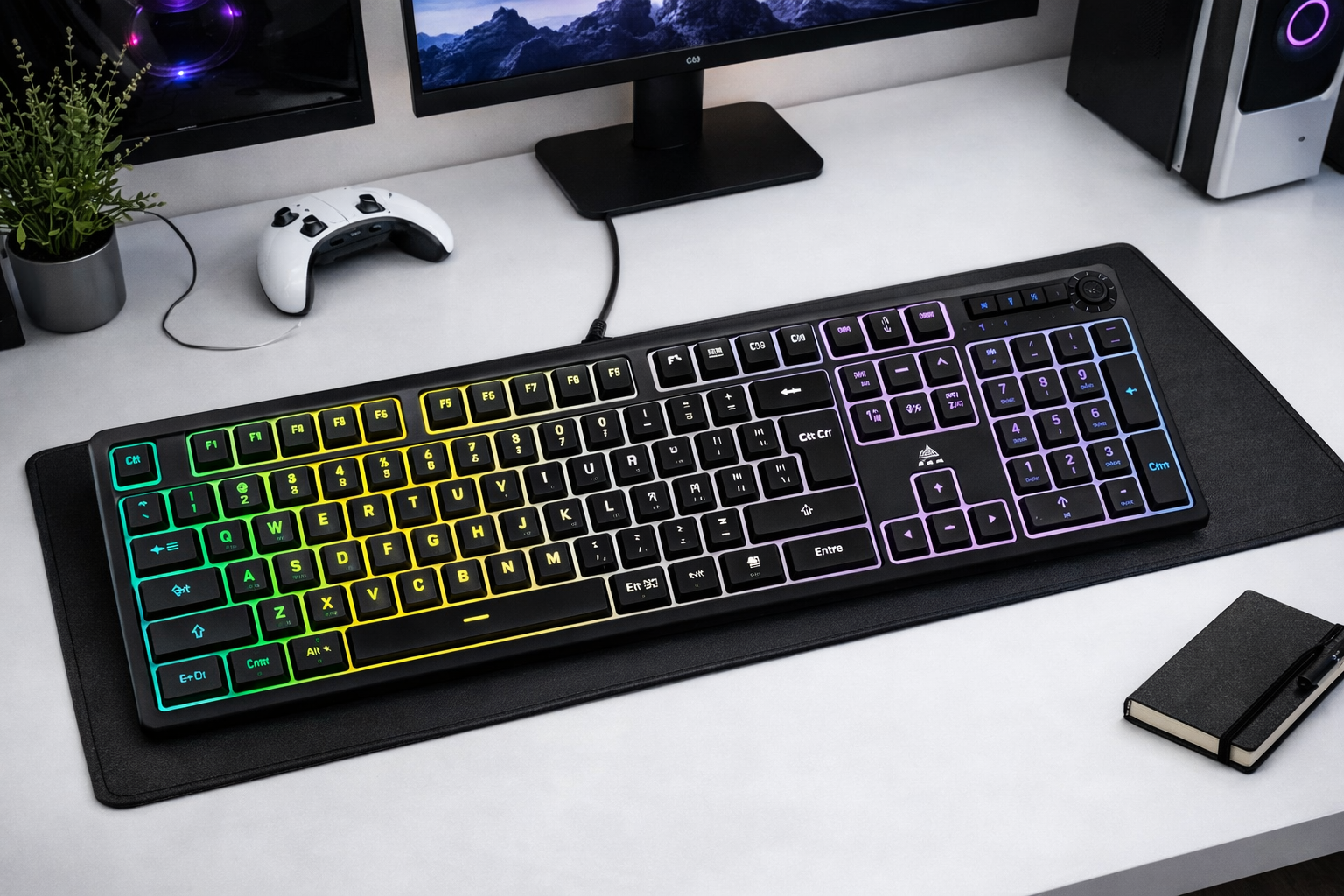 Corsair K55 Core RGB Clavier de Jeu Filaire à Membrane – Commutateurs Réactifs – Résistance Aux éclaboussures – Ten-Zone RGB – Touches Multimédia – Compatible iCUE – AZERTY FR – PC, Mac – Noir
