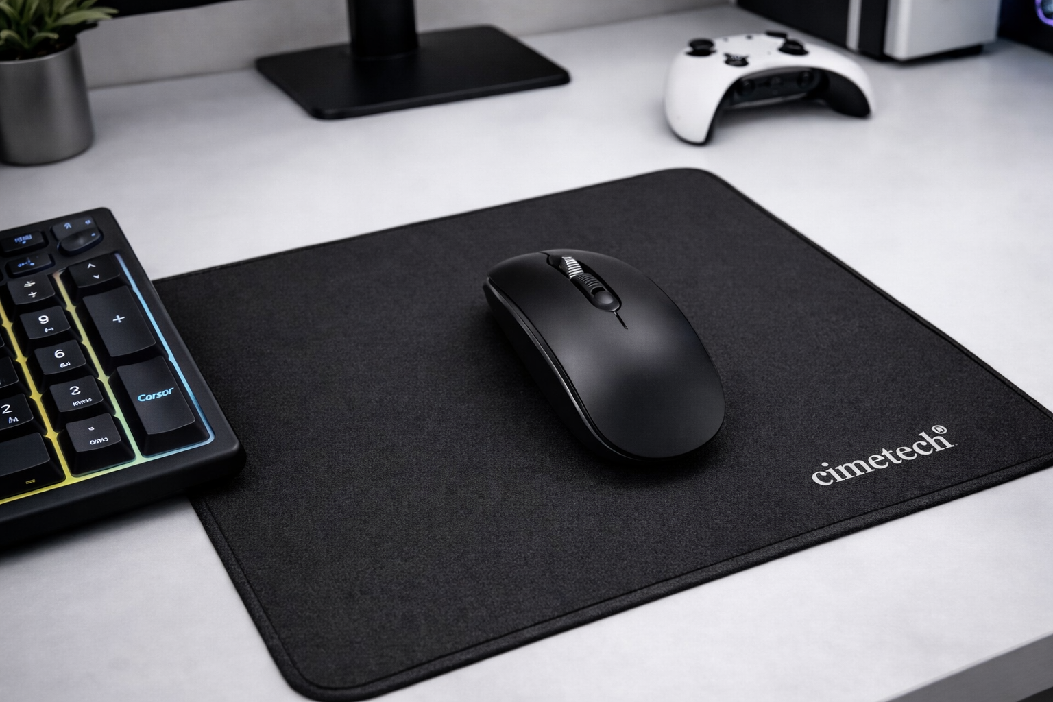 cimetech Tapis de Souris Mousepad de Bureau 23 x 18 cm Ultra Mince Base en Caoutchouc Antidérapante Lavable la Vitesse et la précision Améliorées pour PC, Ordinateur, Travail -Noir